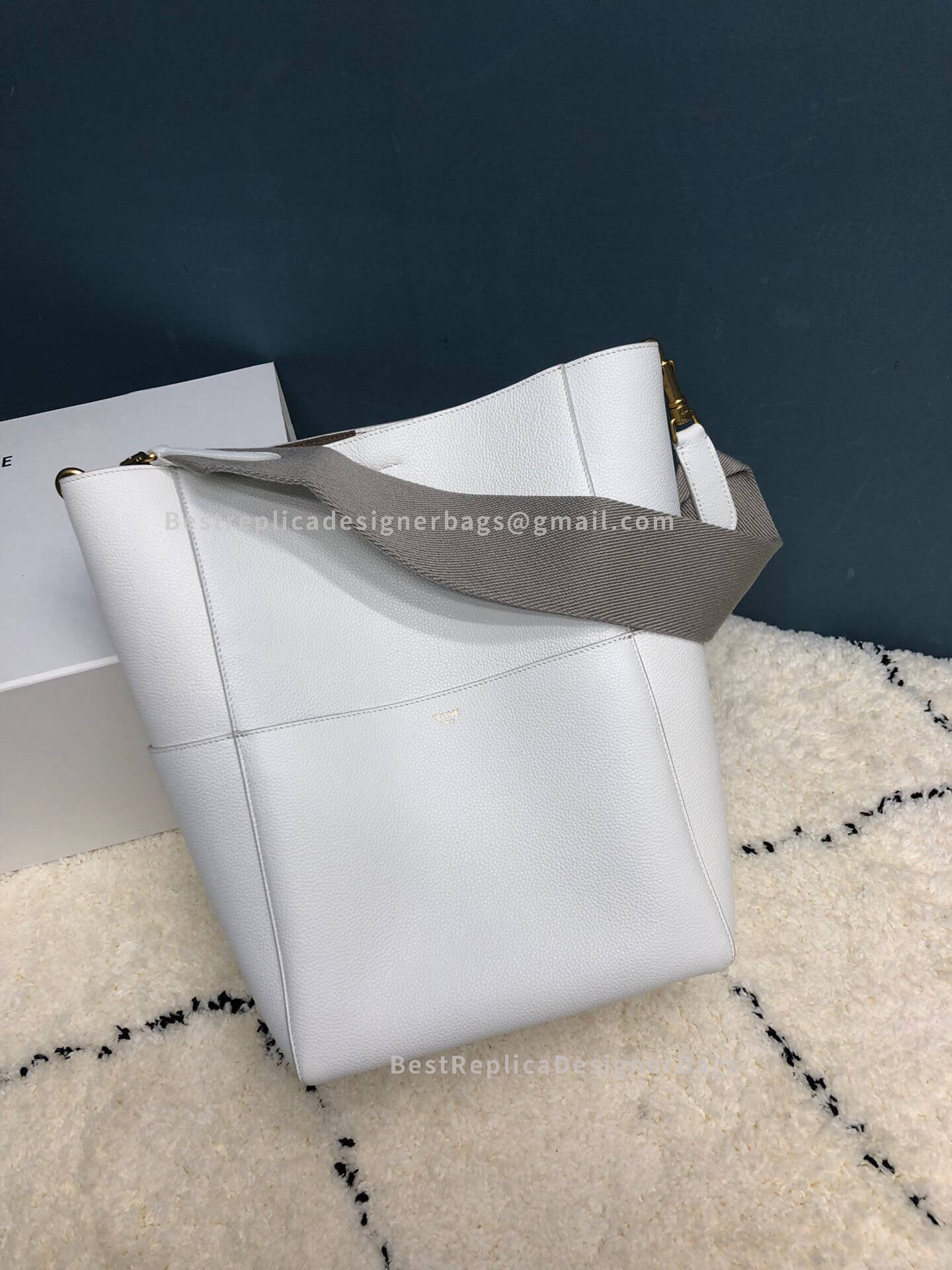 Celine Sangle Bucket Bag In Off-White Calfskin